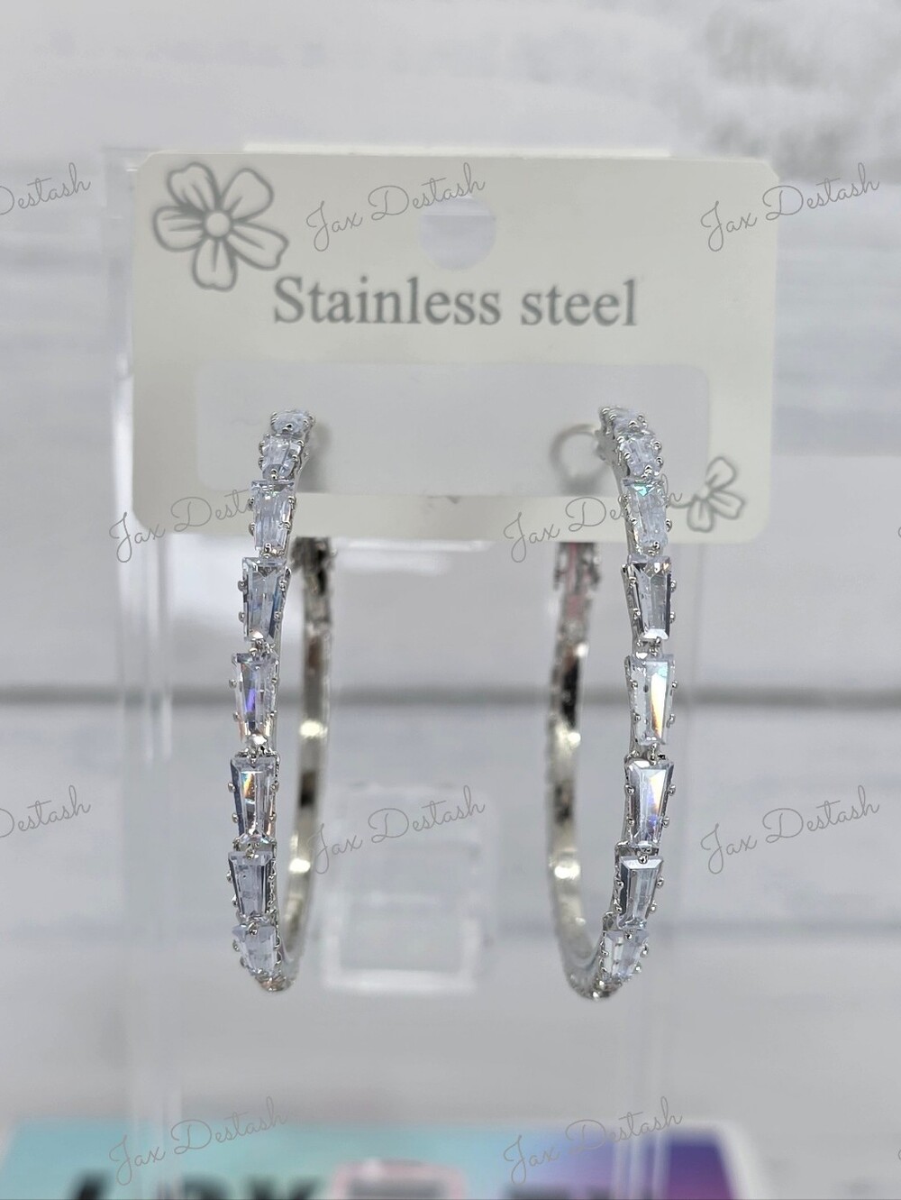 Stainless Steel Silver Crystal Hoop Earrings ER1029